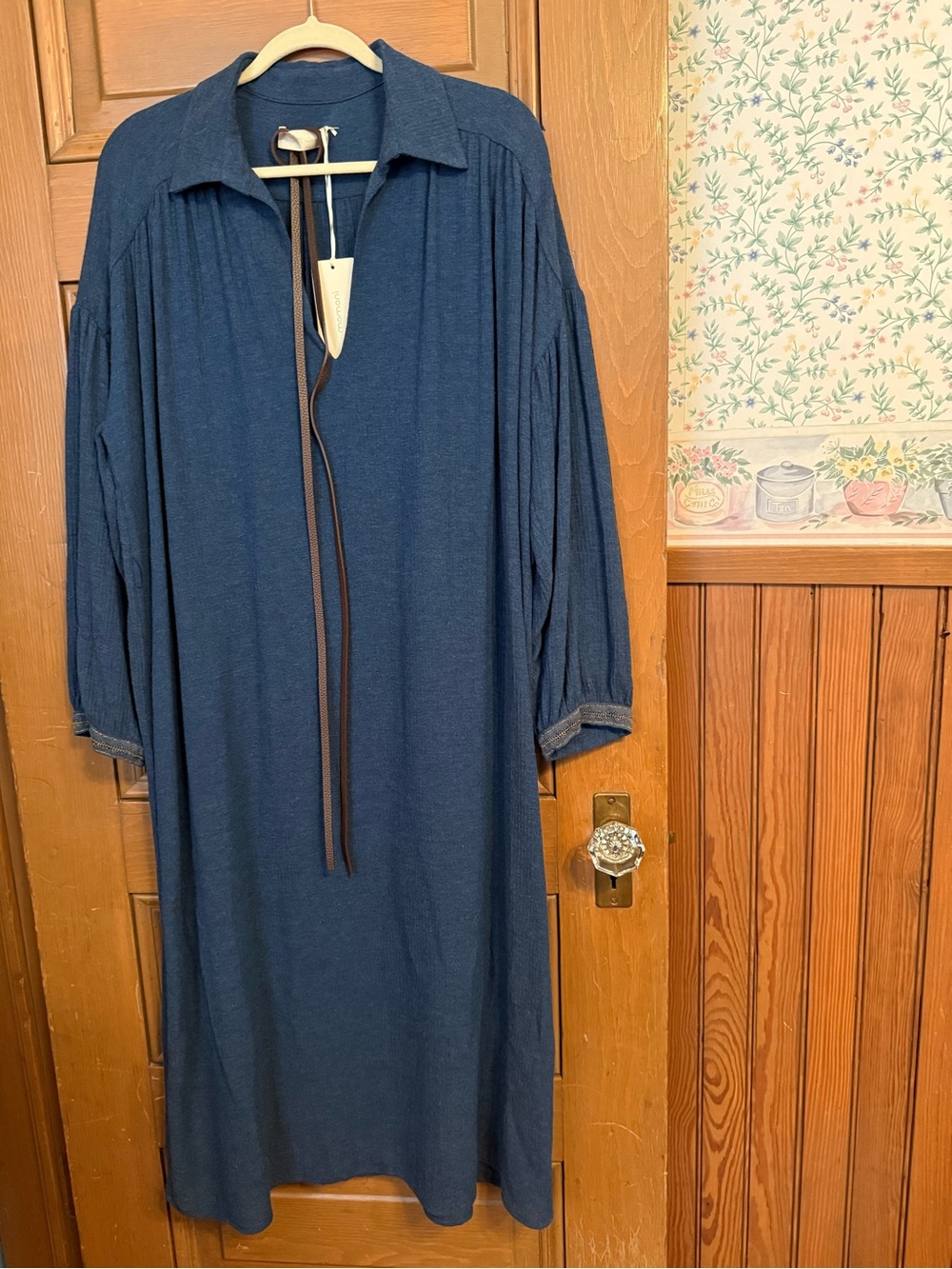 Momoni -Blue Collared Maxi Dress with unattached belt option. European 44